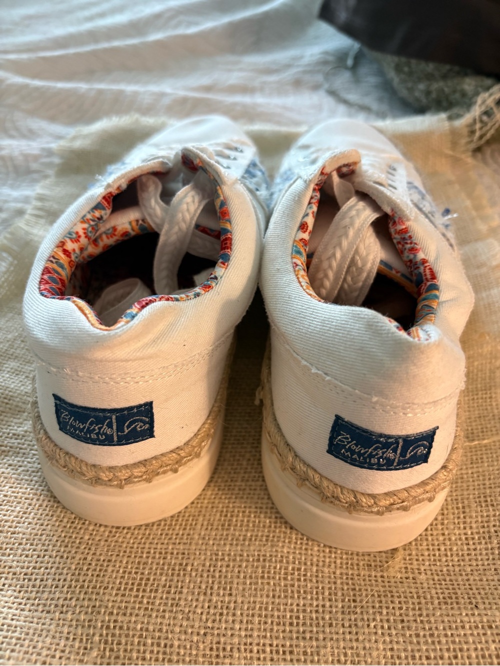 Blowfish White Canvas Slip-On Sneakers with Floral Lining